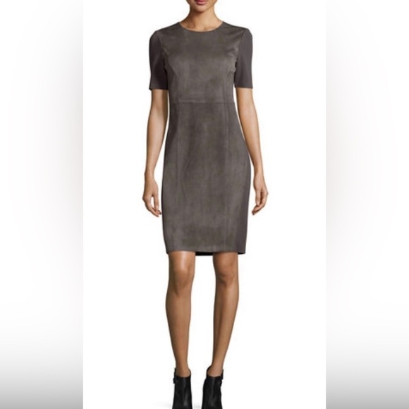 New Elie Tahari Suede Gray Sheath Dress - Picture 1 of 10